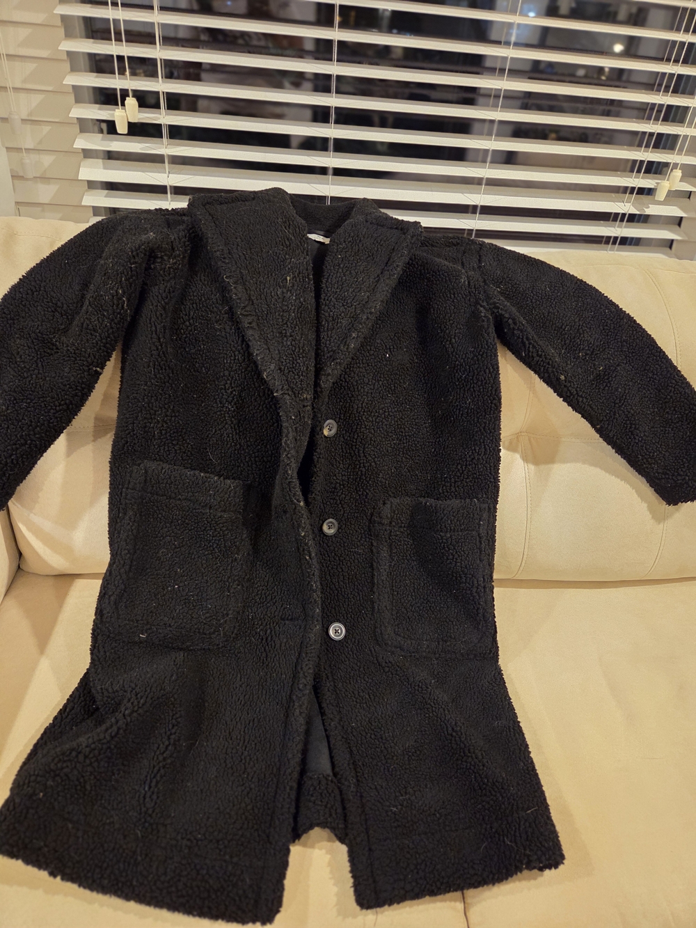 Men's Black Sherpa Coat with Button Front
